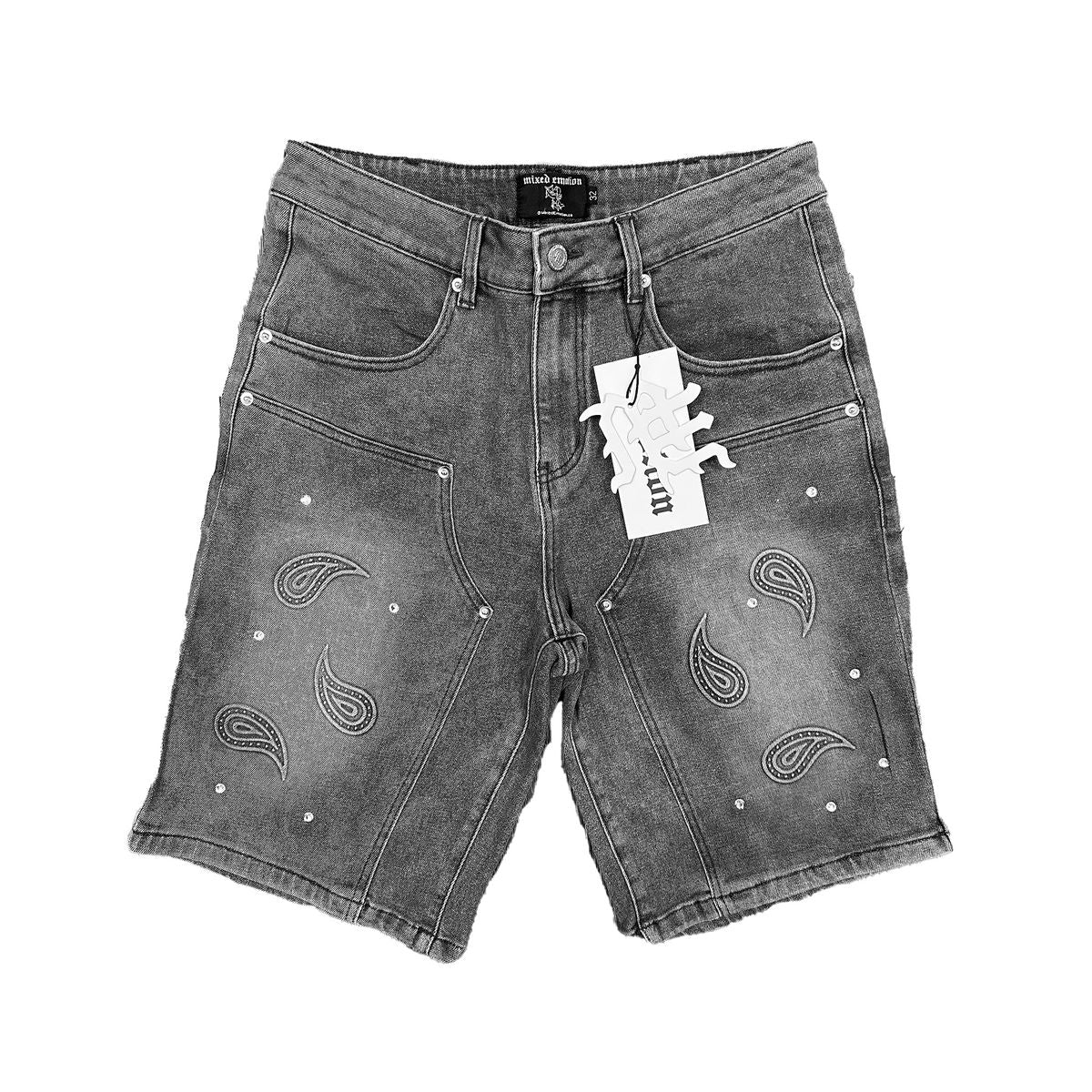 Mixed Emotions 'Paisley' Denim Black Shorts