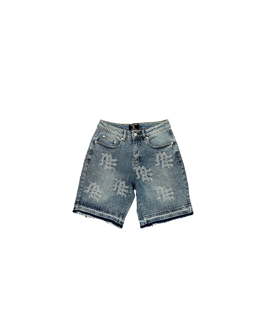 Mixed Emotion  Rhinestone Blue Denim Shorts