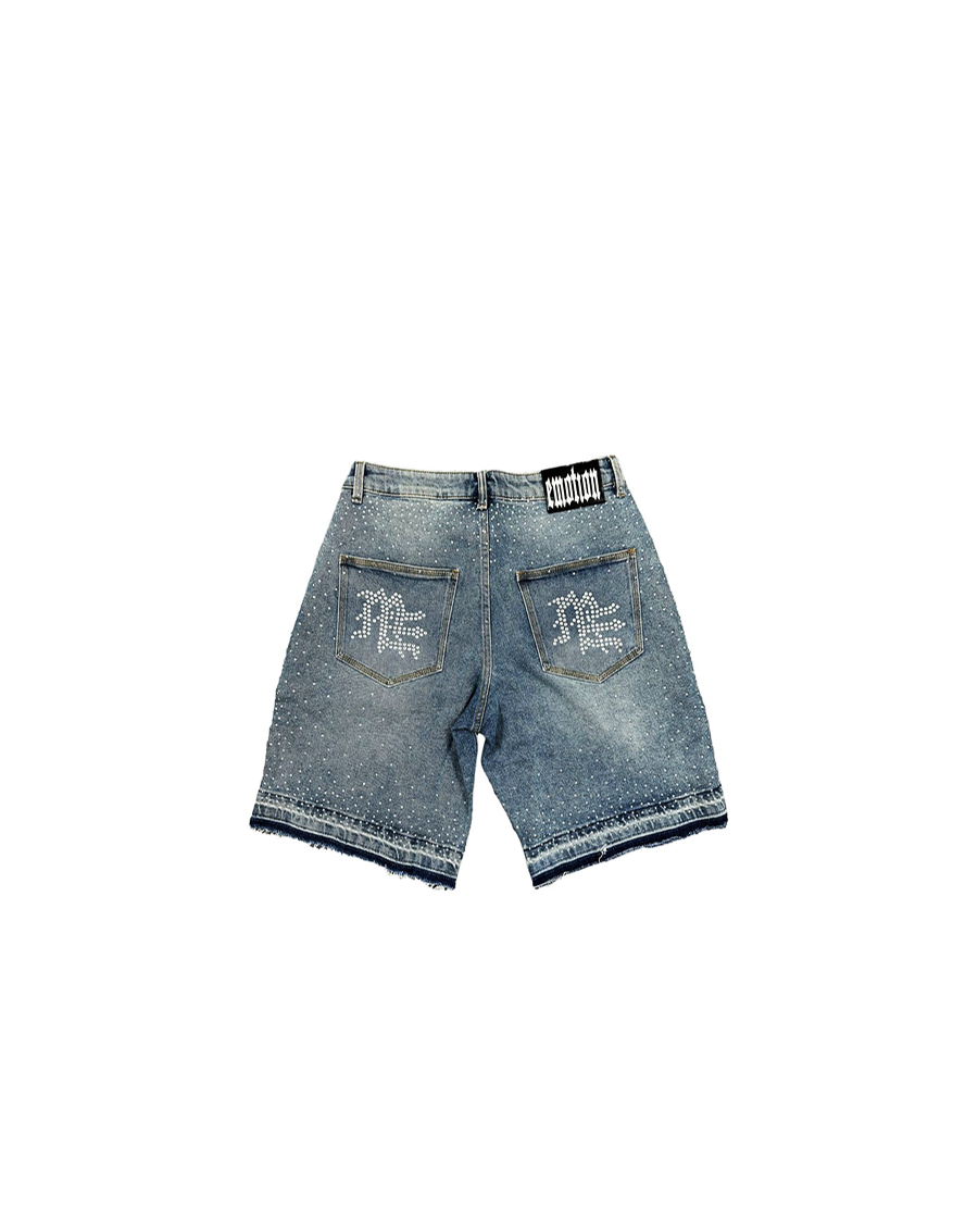 Mixed Emotion  Rhinestone Blue Denim Shorts