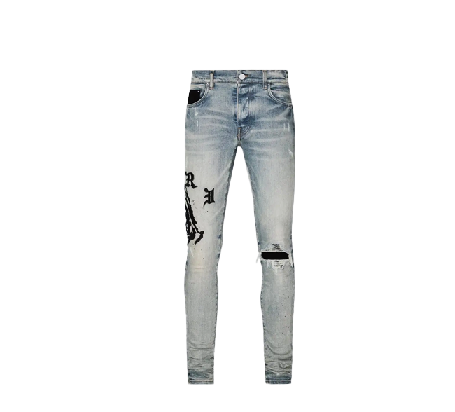 Amiri Wes Lang Reaper Logo Jeans Blue