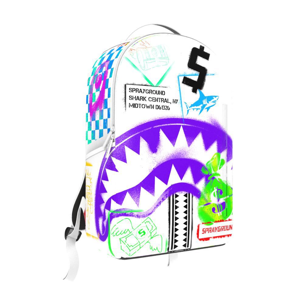 SPRAYGROUND SHARK CENTRAL STENCILS WHITE  BACKPACK