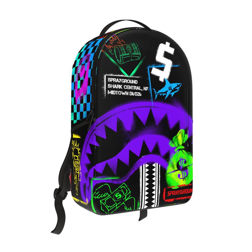 SPRAYGROUND SHARK CENTRAL STENCILS- BLACK BACKPACK